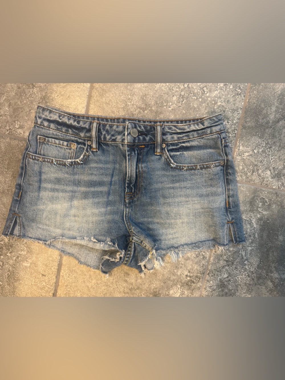 All Saints Denim Shorts stars embellishment pockets women’s 27 Frayed hem